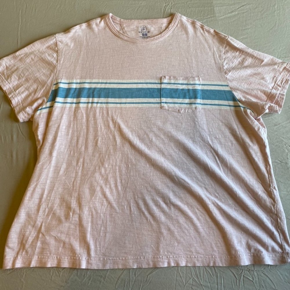 Light Pink with Blue and White Striped T-Shirt